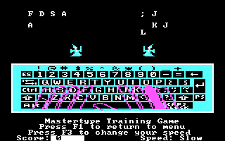MasterType (PC Booter) screenshot: Training for the actual game (CGA with RGB monitor)