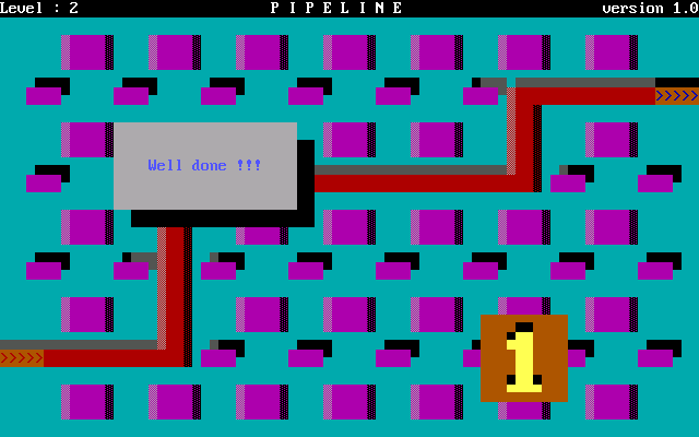 Pipeline (DOS) screenshot: Level 2: a successful endeavor