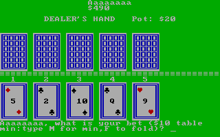 Casino Games (DOS) screenshot: The Poker screen (CGA with RGB)