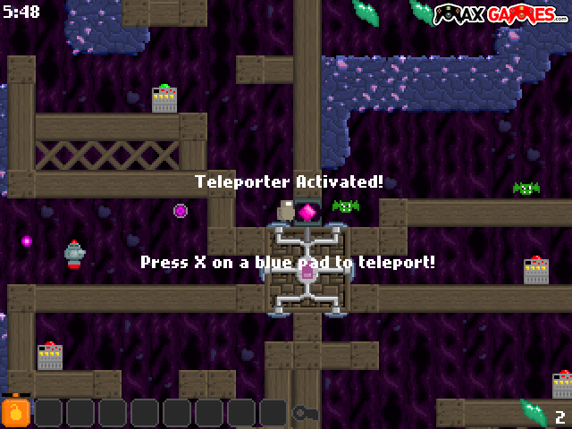 Robot Wants Fishy (Browser) screenshot: Teleporter activated, robot now has access to the different areas of the map
