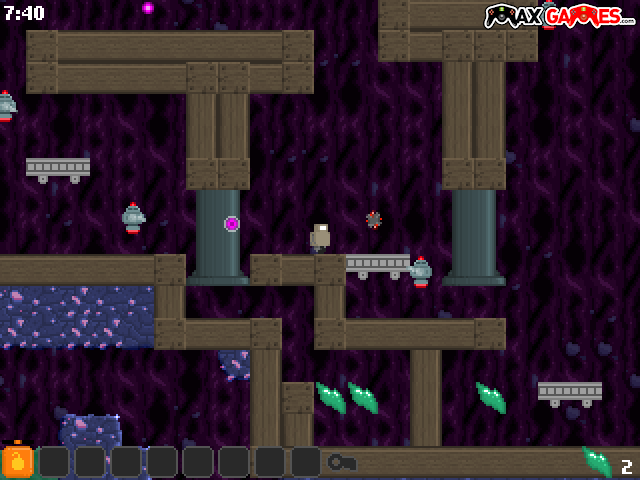 Robot Wants Fishy (Browser) screenshot: Processing Station, another part of the map with flying robots and stompers