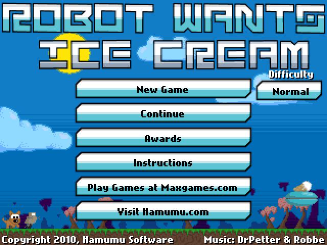 Robot Wants Ice Cream (Browser) screenshot: Title screen