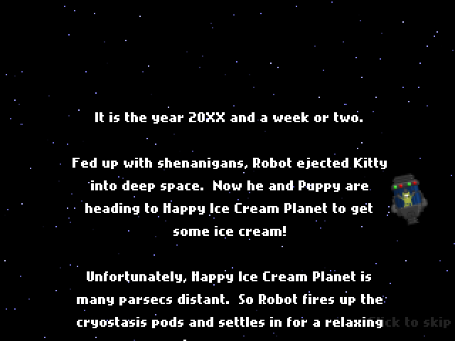 Robot Wants Ice Cream (Browser) screenshot: Another ridiculous backstory