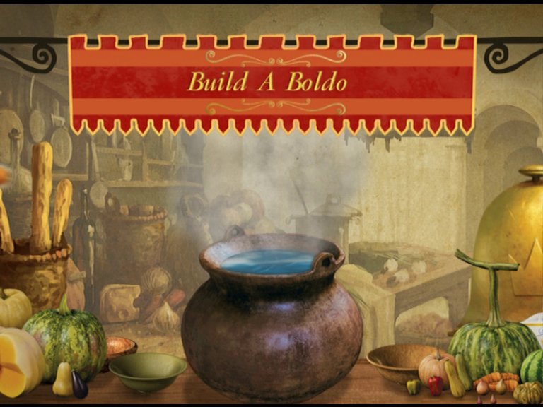 The Tale of Despereaux (included game) (DVD Player) screenshot: Build-A Boldo Game: Bolo is a soup genie so there's a short introduction as he's assembled. This is followed by the difficulty selection screen