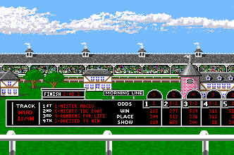 Omni-Play Horse Racing (Amiga) screenshot: Race results.