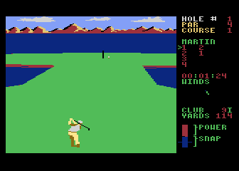 Leader Board (Atari 8-bit) screenshot: Second shot heads for the green
