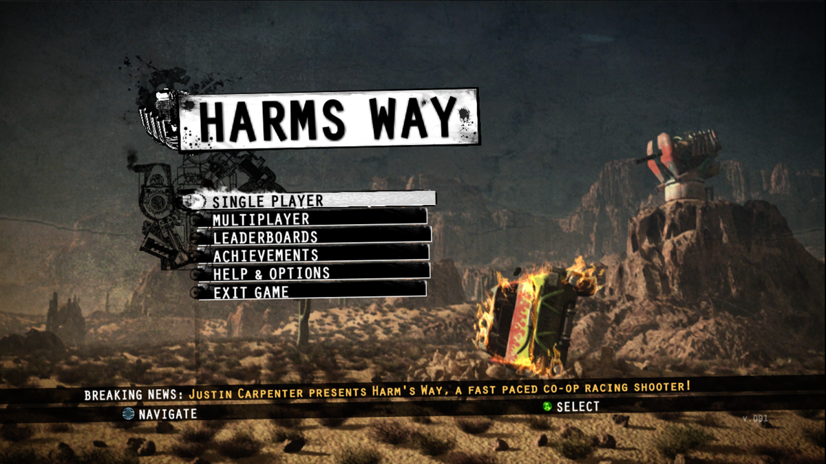 Harms Way (Xbox 360) screenshot: The main menu