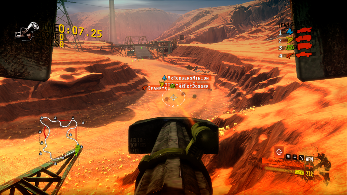 Harms Way (Xbox 360) screenshot: Shooting at the racing bots using a turret