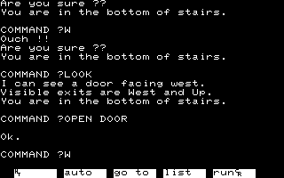 Omotesandō Adventure (PC-8000) screenshot: You must first open the door before going west