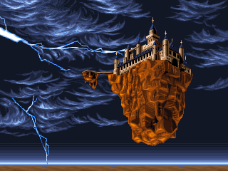 Wizard Fire (Arcade) screenshot: Flying castle
