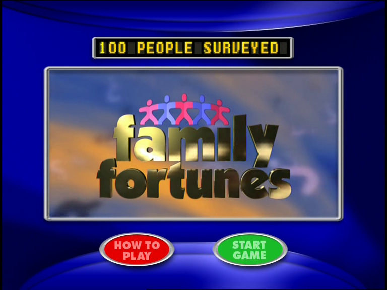 Family Fortunes: The Interactive TV Game (DVD Player) screenshot: The title screen and main menu