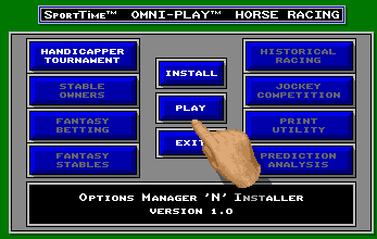 Omni-Play Horse Racing (Amiga) screenshot: Choosing game options.