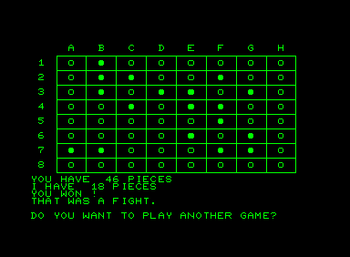 Osero (Commodore PET/CBM) screenshot: Finished game, I won!