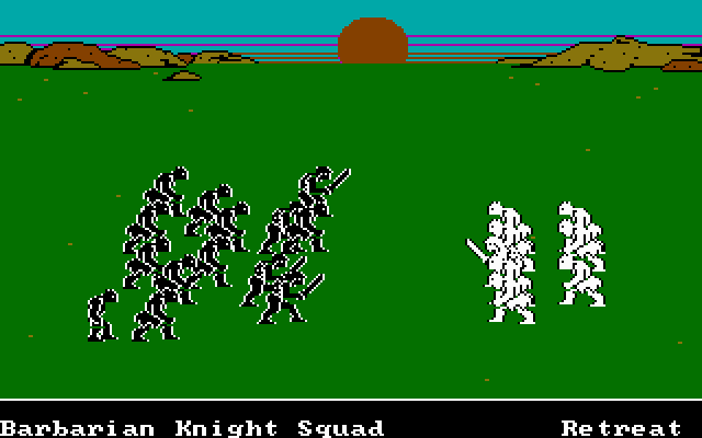 The Ancient Art of War (DOS) screenshot: Zoomed battle - hand-to-hand fighting begins (VGA)