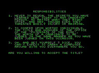 Petals around the Rose (Commodore PET/CBM) screenshot: My newly found duties in life...