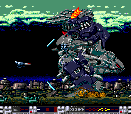Aldynes: The Mission Code for Rage Crisis (SuperGrafx) screenshot: New weapon that shoots in two directions; using it against this boss