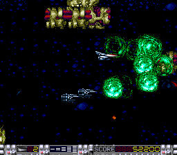 Aldynes: The Mission Code for Rage Crisis (SuperGrafx) screenshot: Green explosions