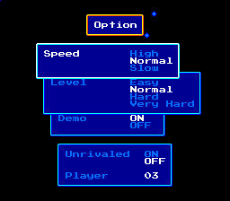 Chō Jikū Yōsai Macross 2036 (TurboGrafx CD) screenshot: Options