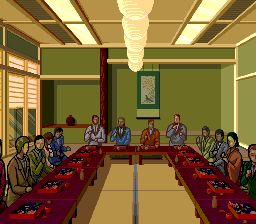 Yamamura Misa Suspense: Kinsenka Kyō Ezara Satsujin Jiken (TurboGrafx CD) screenshot: Big party