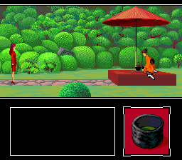 Yamamura Misa Suspense: Kinsenka Kyō Ezara Satsujin Jiken (TurboGrafx CD) screenshot: Important people and objects are highlighted