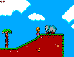 Toto World 3 (SEGA Master System) screenshot: Killing peaceful elephants is not a crime, apparently