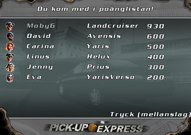 Pickup Express (Windows) screenshot: Highscore list, the bot scores did not count.