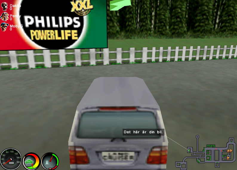 Pickup Express (Windows) screenshot: Found map, showing at lower right. The indicator shows my own cars position. (For this run I have help turned on)