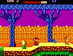 Alex Kidd: The Lost Stars (SEGA Master System) screenshot: Look, there's a piece of ass just waiting to be kicked