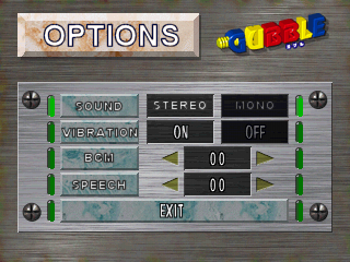 Gubble (PlayStation) screenshot: Options screen