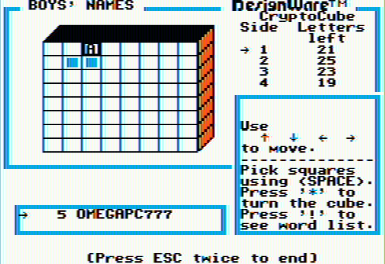 Crypto Cube (Apple II) screenshot: Solving the cube
