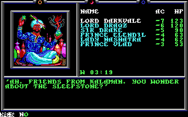 Death Knights of Krynn (DOS) screenshot: The Dream Merchant - No one messes with him, they say...everyone's gotta sleep sometime.
