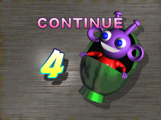 Gubble (PlayStation) screenshot: The continue screen after losing all health