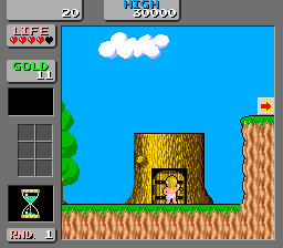 Wonder Boy in Monster Land (Arcade) screenshot: Knock! Knock!