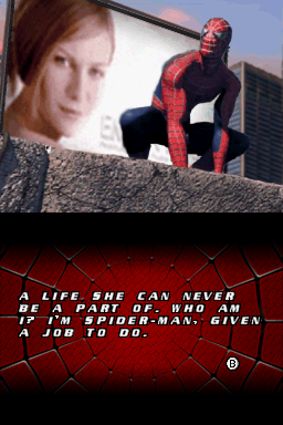 Spider-Man 2 (Nintendo DS) screenshot: You get a bit of narrative from the Wall-Crawler himself before each chapter begins.