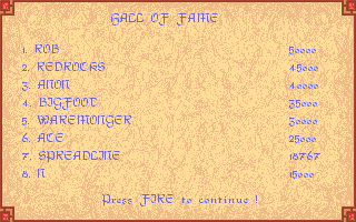 Grand Monster Slam (Amiga) screenshot: Hall of fame.