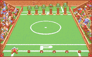 Grand Monster Slam (Amiga) screenshot: "Faufton Feeding" training game.