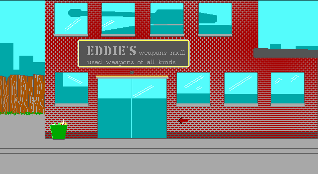 Crime Fighter (DOS) screenshot: Ediie supplies the city with it's needed weaponry