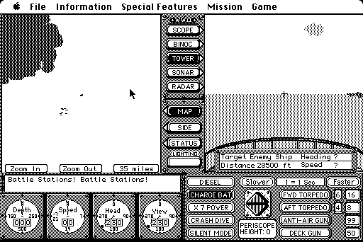 Sub Battle Simulator (Macintosh) screenshot: Game start