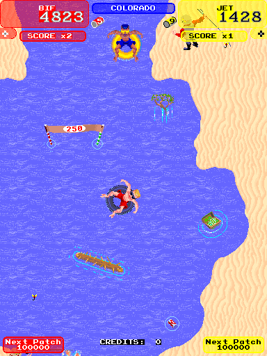 Toobin' (Arcade) screenshot: Spiked log