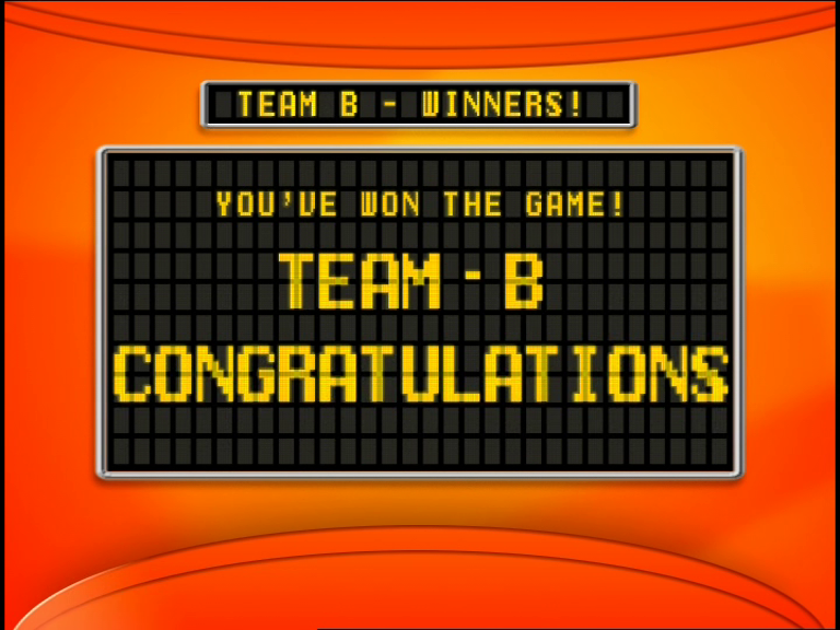 Family Fortunes: The Interactive TV Game (DVD Player) screenshot: Team B won but had to tell the game that in order to be congratulated