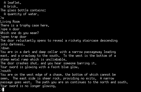 Zork (Mainframe) screenshot: Exploring under the trap door