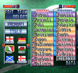 International Superstar Soccer Deluxe (PlayStation) screenshot: Name edit. "Coliuto", I remember you.