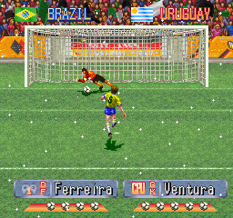 International Superstar Soccer Deluxe (PlayStation) screenshot: PK mode.