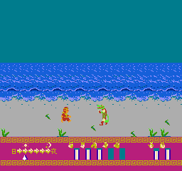 Ganso Saiyūki: Super Monkey Daibōken (NES) screenshot: Attacked by enemies