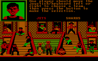 Street Sports Baseball (DOS) screenshot: Choose a Team (Jets or Sharks)