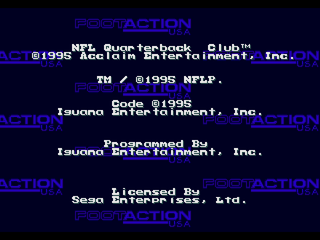 NFL Quarterback Club (SEGA 32X) screenshot: Copyright Screen Sponsored by Footaction USA