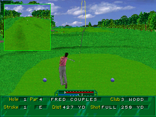 Golf Magazine presents 36 Great Holes starring Fred Couples (SEGA 32X) screenshot: Fred Driving with ball trails