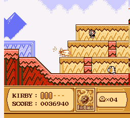 Kirby's Adventure (NES) screenshot: fireball