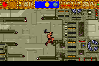 Shape Shifter (TurboGrafx CD) screenshot: Whee! A barbarian in a fan maintenance room!