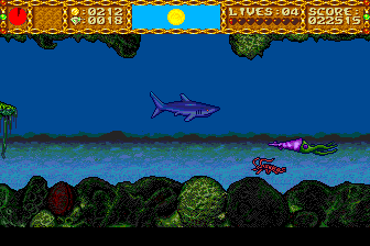 Shape Shifter (TurboGrafx CD) screenshot: Got the shark transformation! Swimming underwater, as sharks usually do